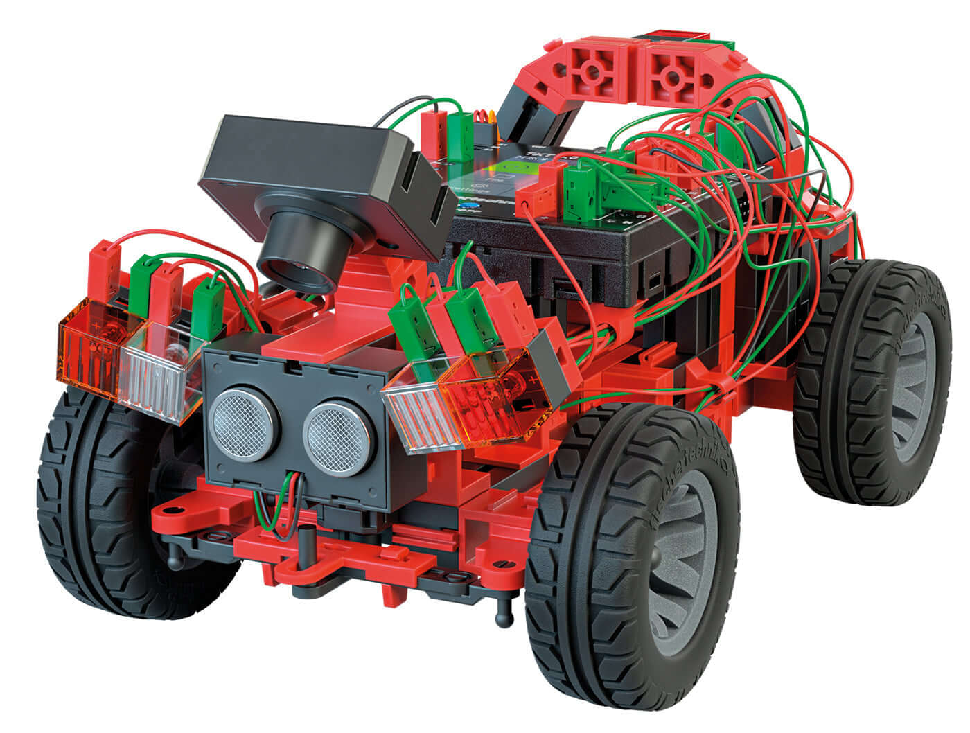 Add-On STEM coding set for autonomous driving with a robotics car model featuring sensors and wires.