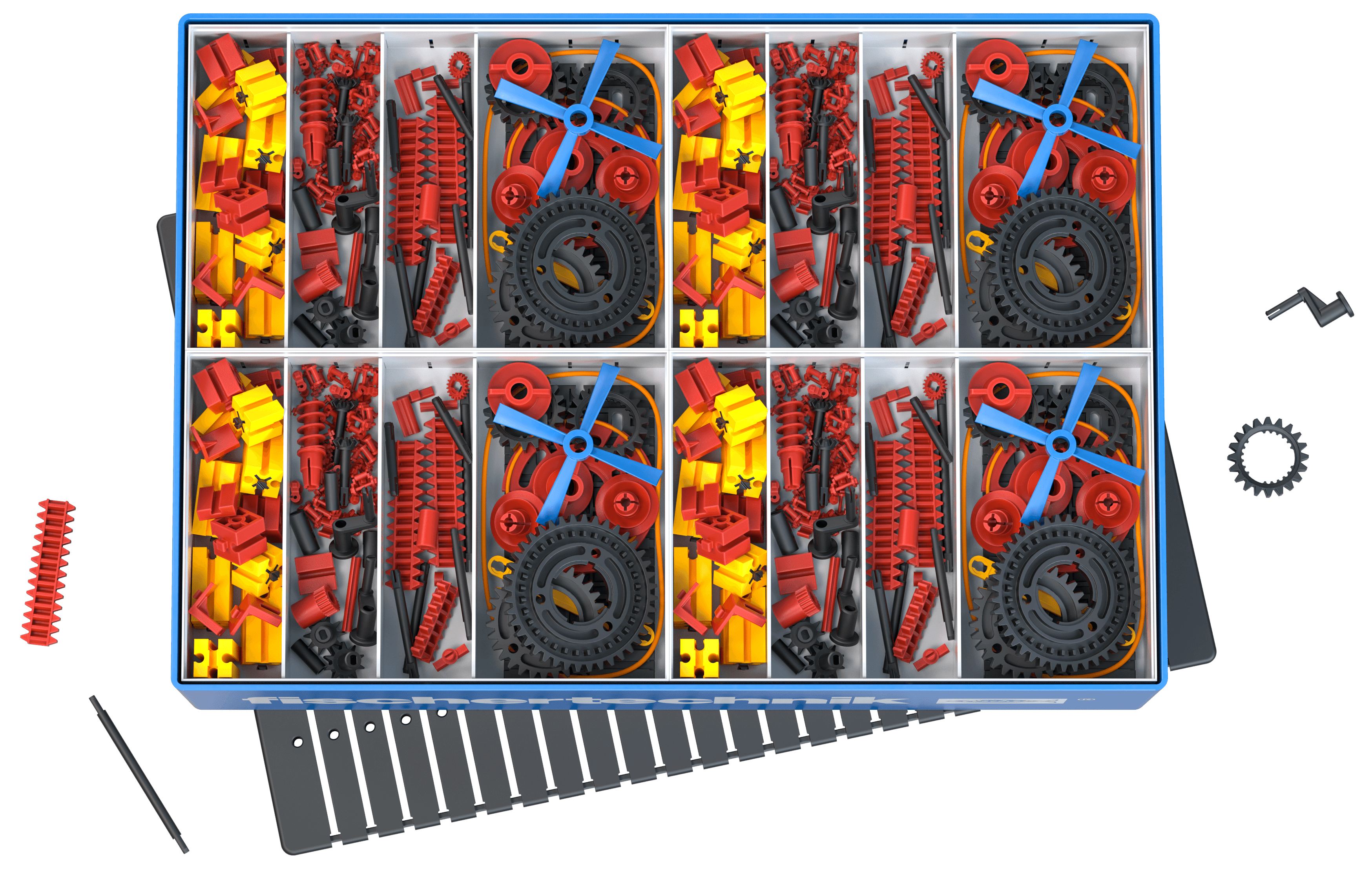 CLASS SET Gears kit displaying colorful gear parts for primary school learning and sustainability.