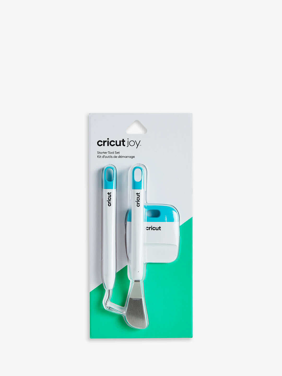 Cricut Joy Starter Tool Set packaging featuring a spatula, weeder, and scraper for crafting projects.