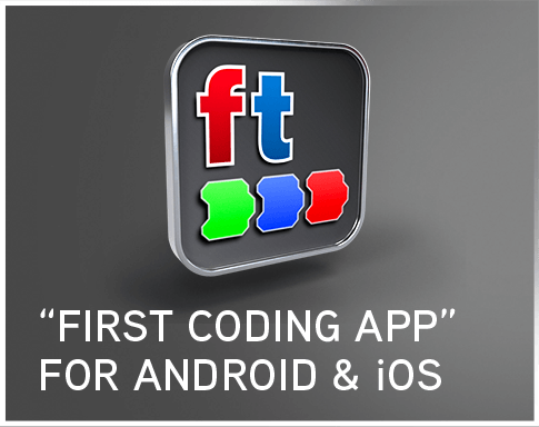 First Coding app logo for Android and iOS, designed to teach coding basics in primary schools.