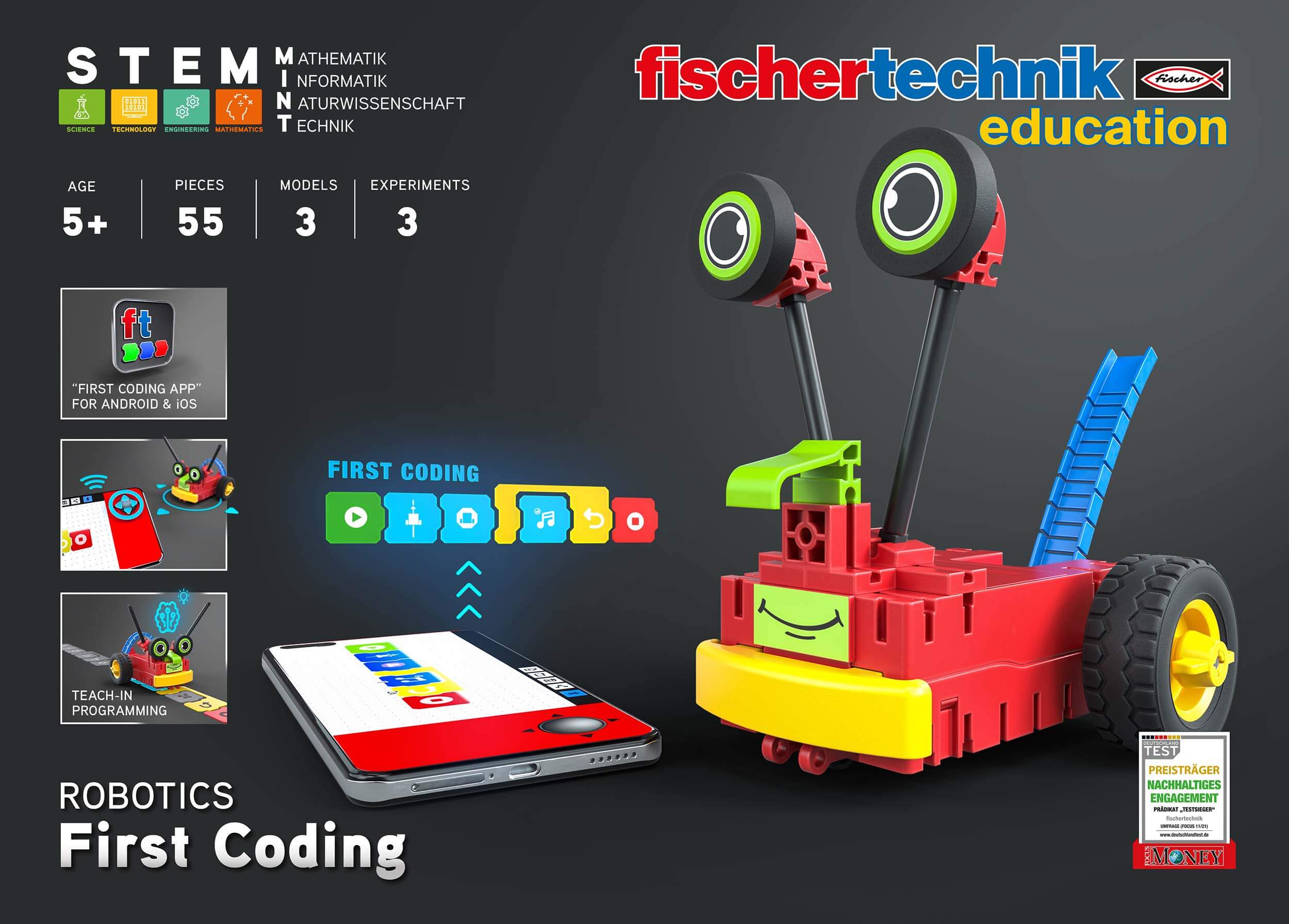 First Coding robotics kit for primary school, teaching basic coding concepts and STEM education.