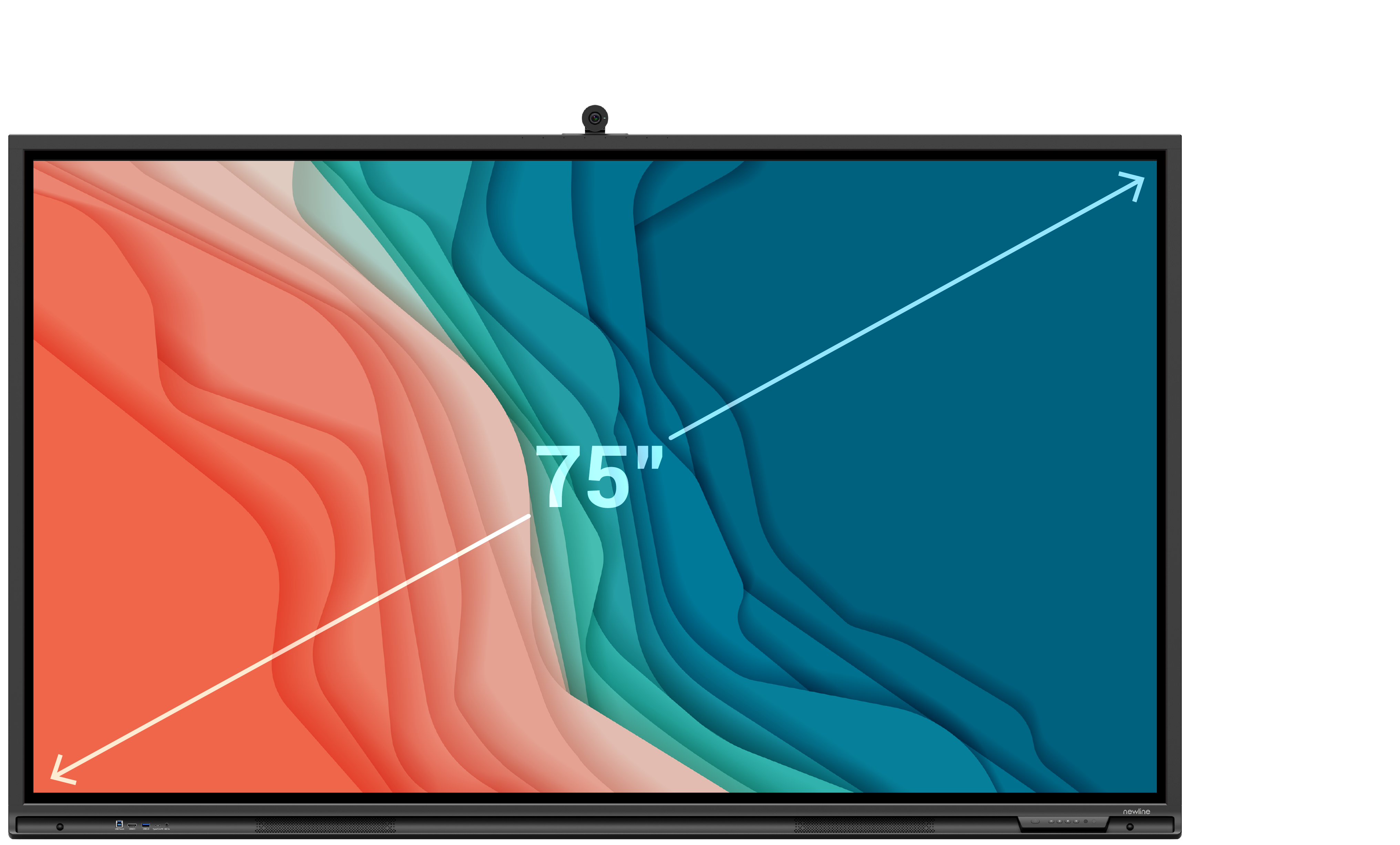 Newline Elara 75" 4K interactive touchscreen with built-in camera and vibrant color display.