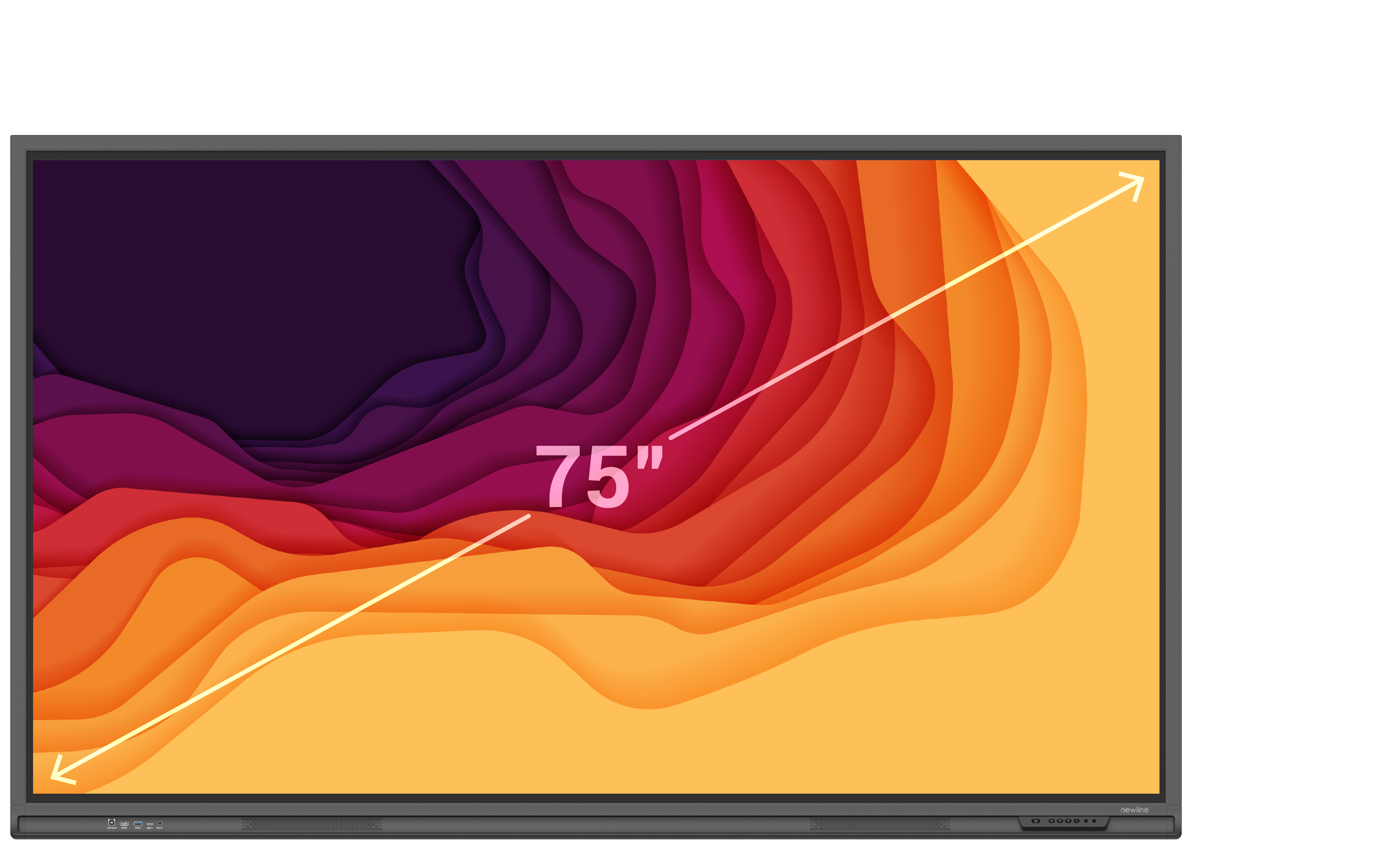 Newline Lyra 75" Touch Screen display with vibrant colors, highlighting its 75-inch size and modern design.