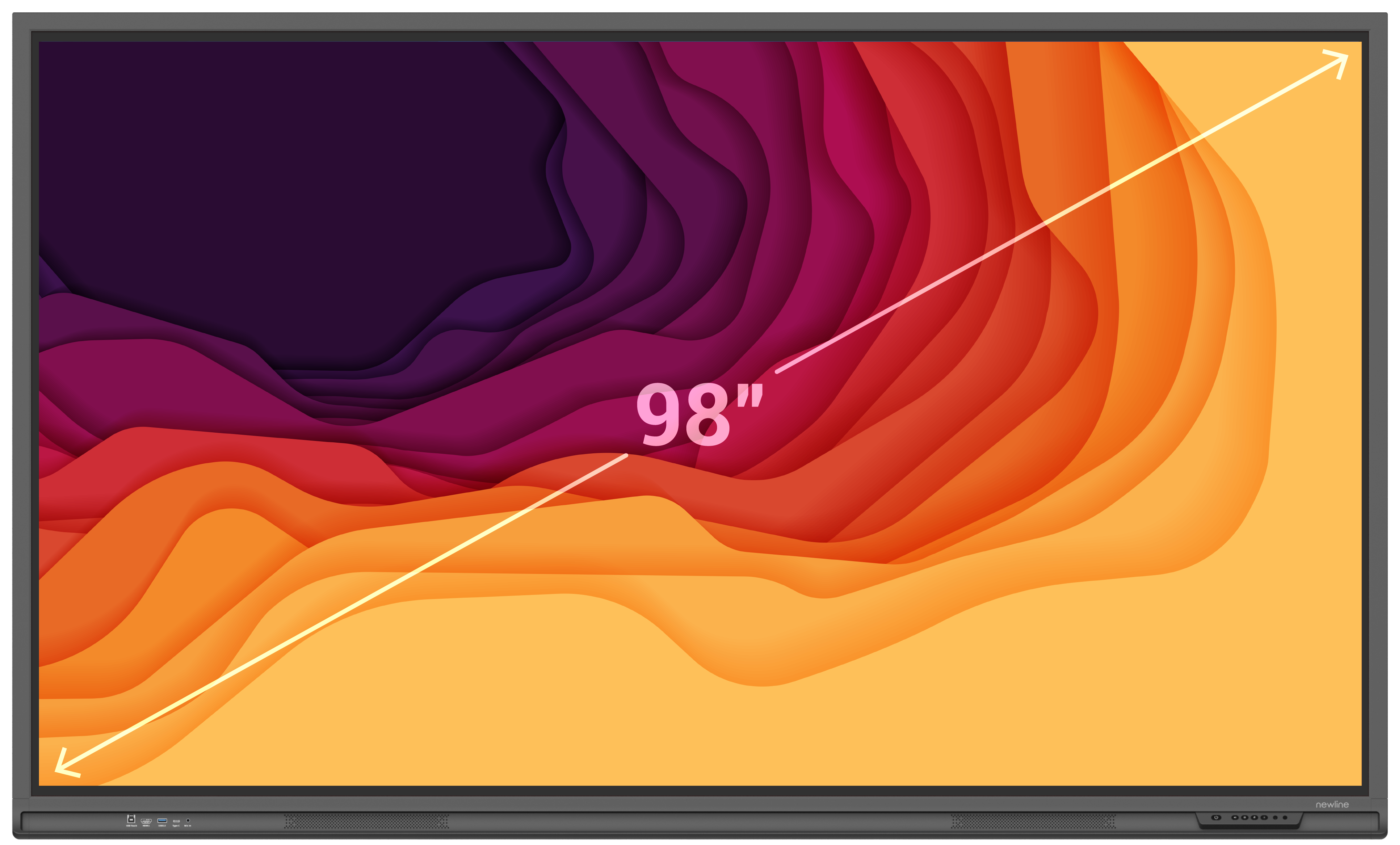 Newline Lyra 98" Touch Screen display showcasing vibrant colors and a large 98-inch screen size.