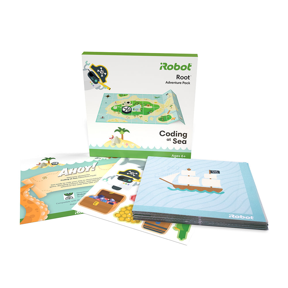 Root™ Adventure Pack featuring Coding at Sea activity board and pirate-themed accessories for STEM learning.