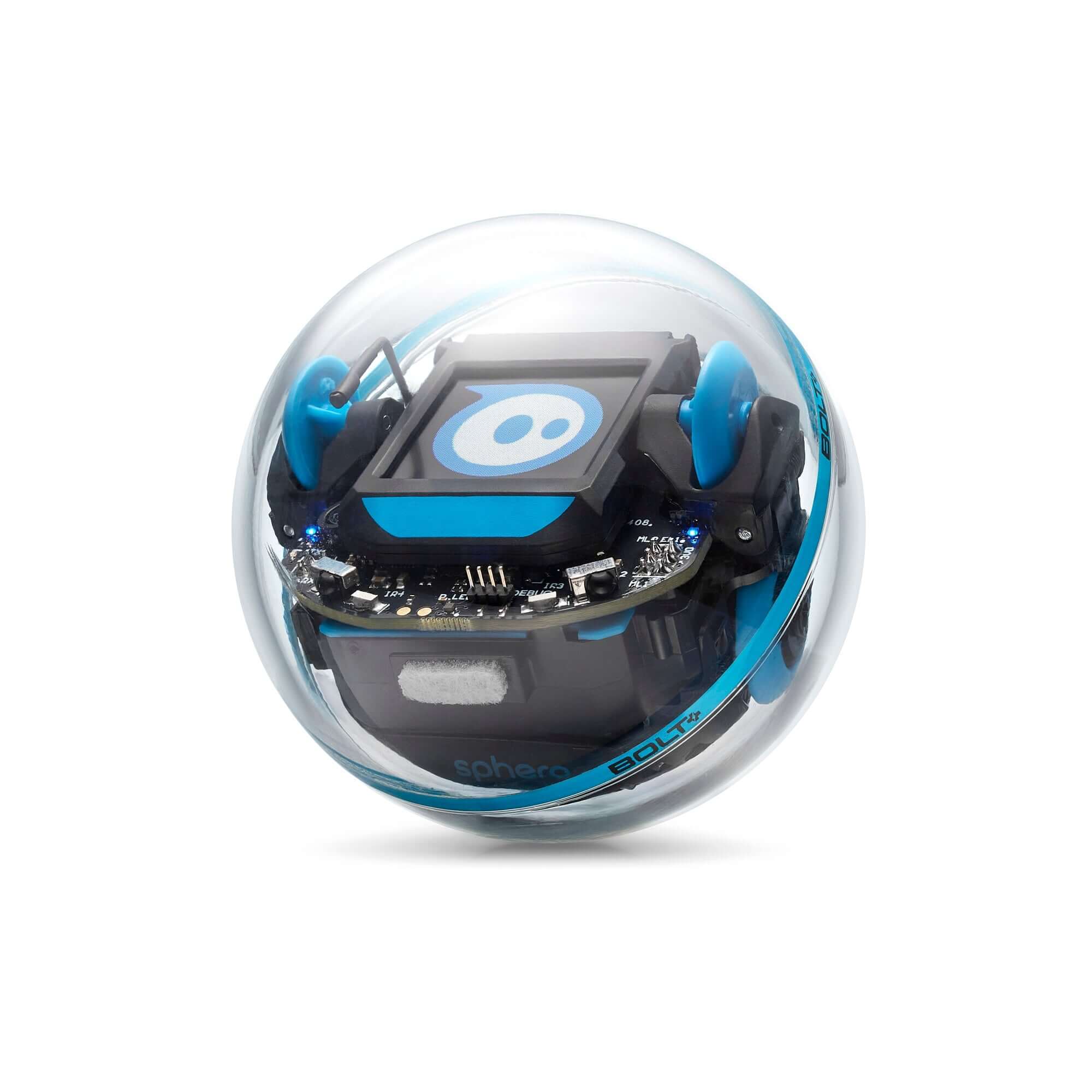 Sphero BOLT+ programmable robot in a clear sphere, designed for engaging STEM education and coding activities.