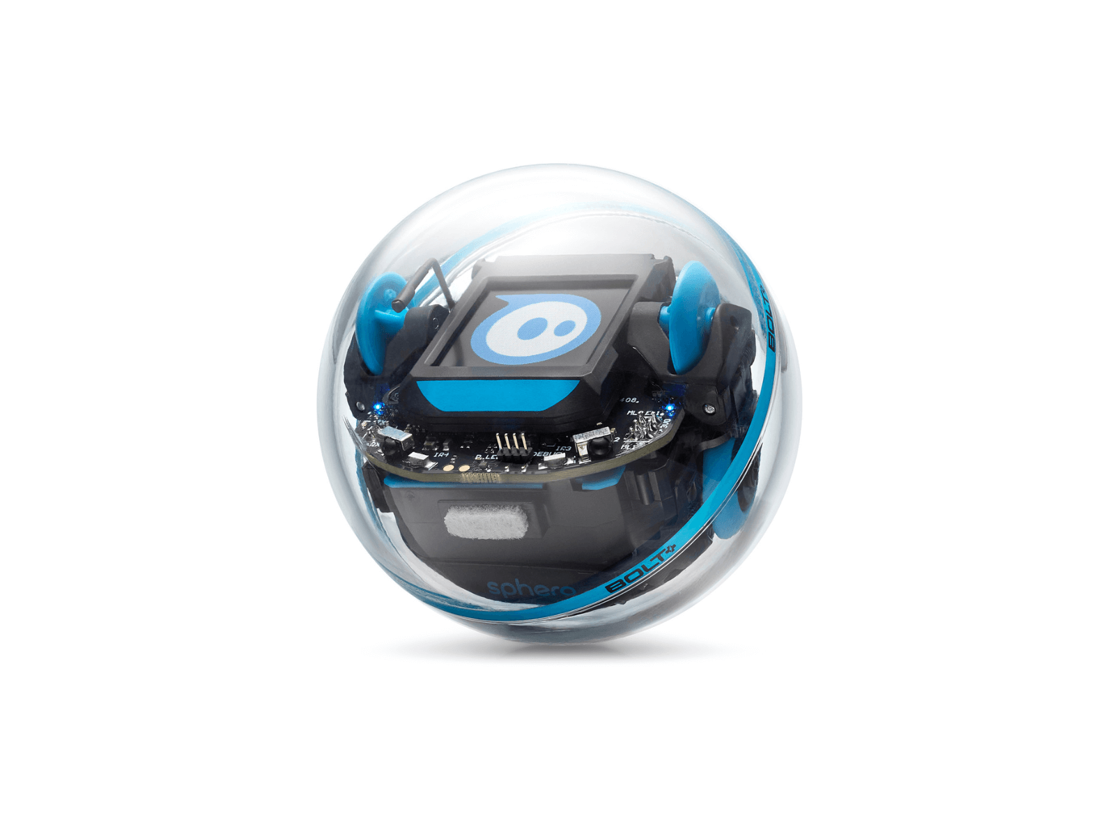 Sphero BOLT+ programmable robot in a transparent sphere, ideal for interactive coding and educational learning.