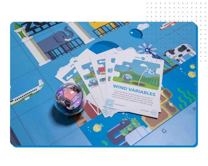Sphero Code Mat with coding cards promoting block-based coding and fun learning activities.