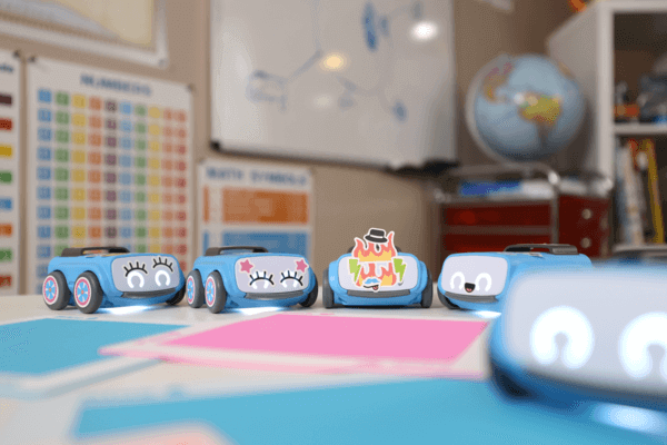 Close-up of Sphero indi robots in a classroom setting, ready for STEAM learning activities.