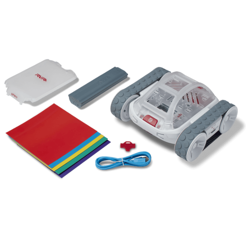 Sphero RVR+ programmable robot with battery, sensors, and colorful programming mats, ideal for classroom coding.