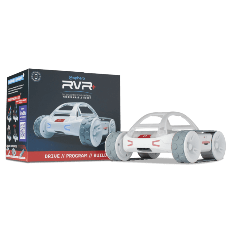 Sphero RVR+ programmable robot with a colorful packaging, ideal for education and coding skills development.