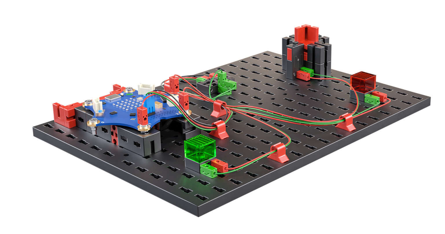 Calliope Starter Set for programming in elementary school, featuring a modular setup with colorful components and connectors.