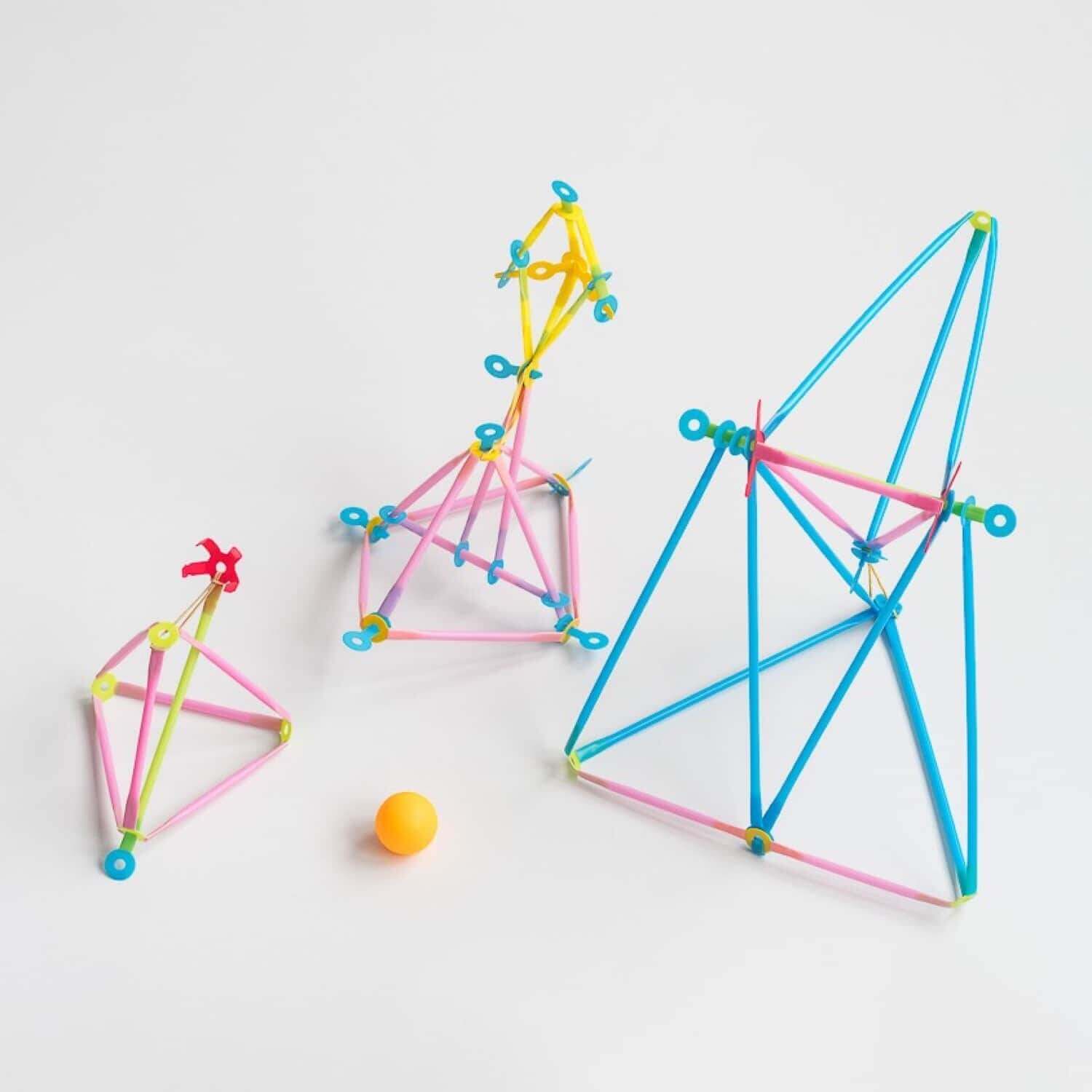 Colorful straw structures showcasing creativity and engineering with the STEAM School Kit for micro:bit users.