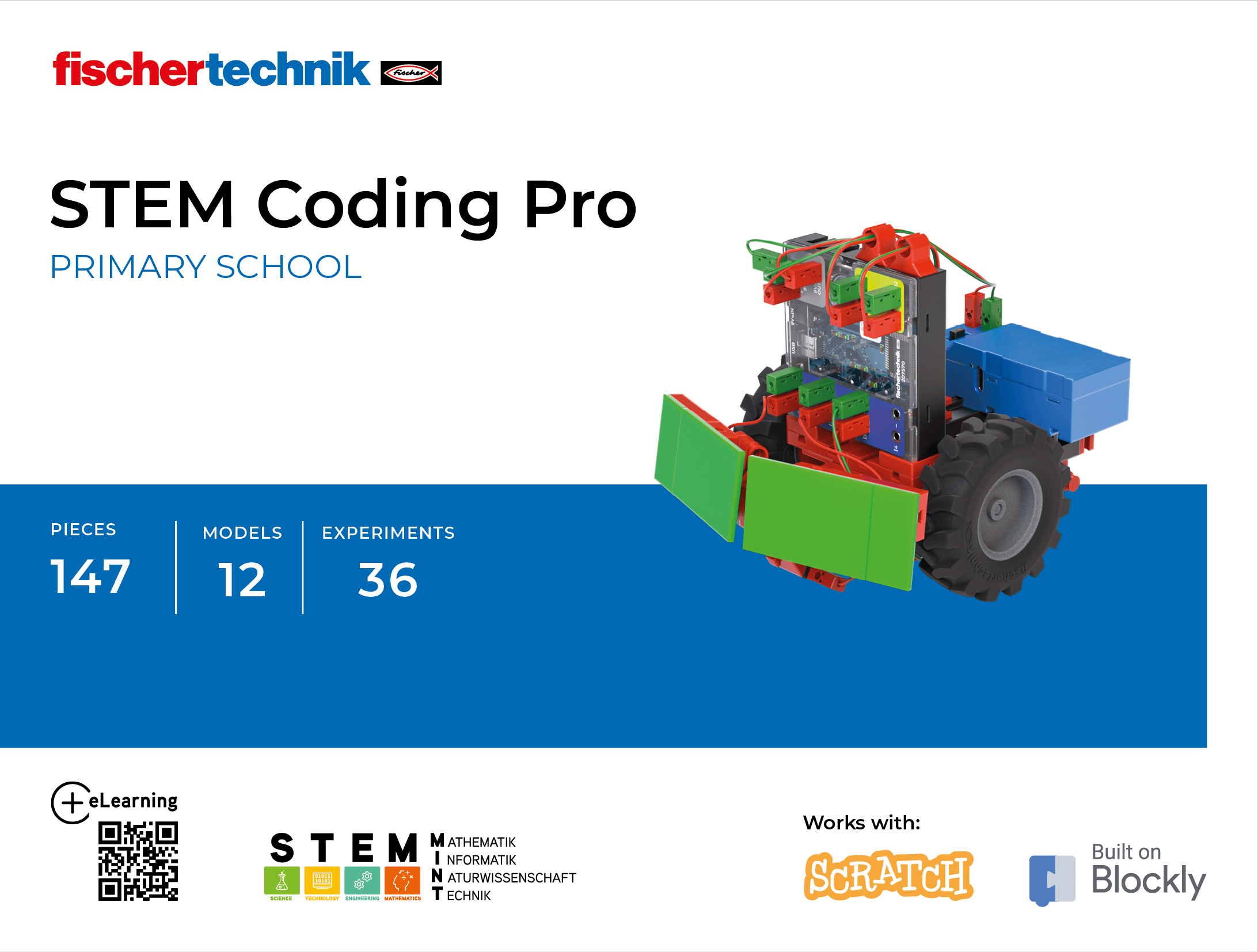 STEM Coding Pro kit for robotics, featuring 147 pieces & 36 experiments for primary school students.