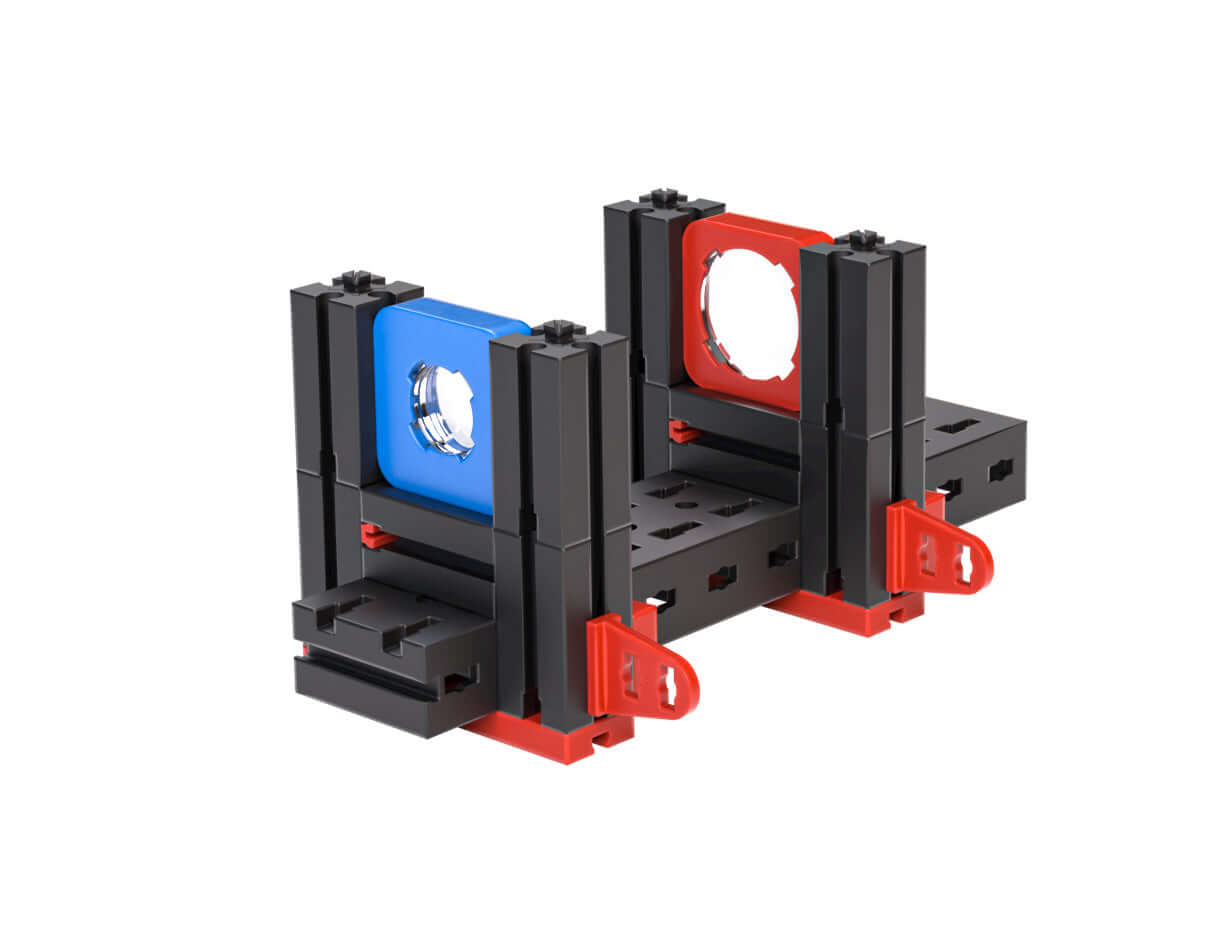 STEM Optics components for interactive learning about optics principles with colorful designs.