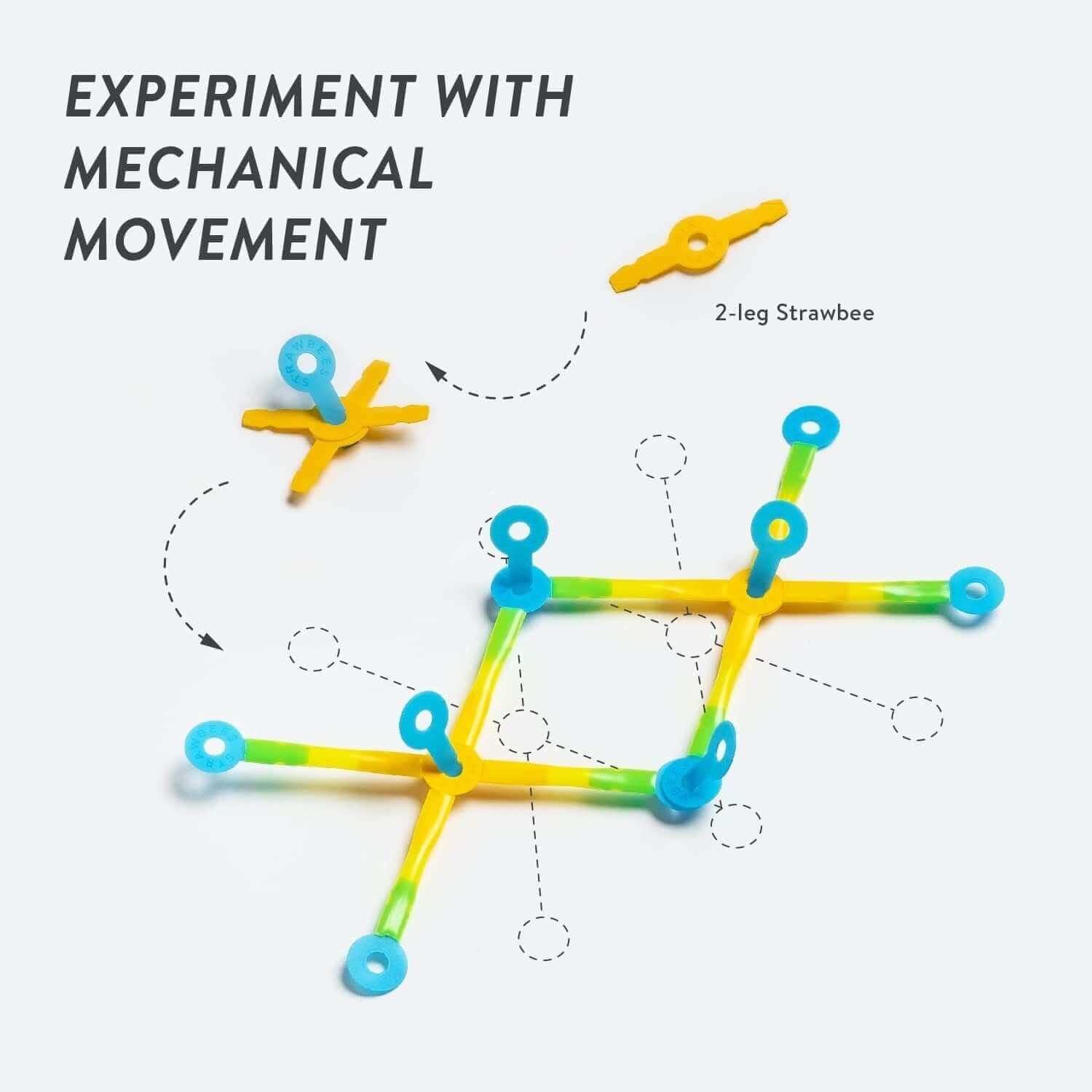 Interactive Strawbees model demonstrating mechanical movement for creative STEAM learning.