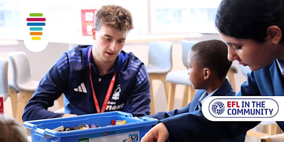 A young educator assists children with a STEM activity at the EFL in the Community event.
