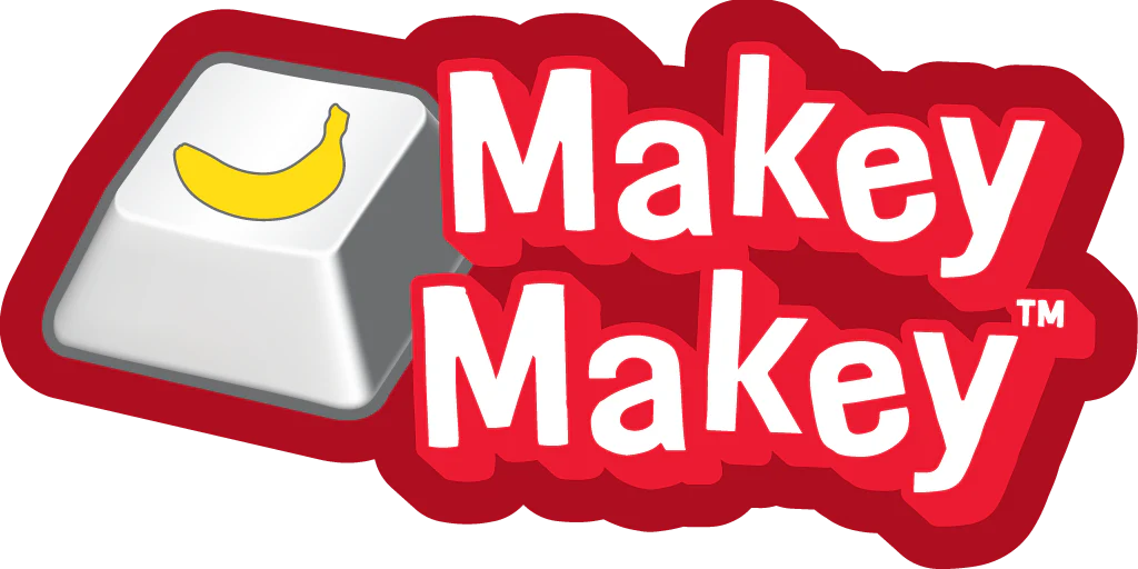 Makey Makey logo featuring a banana on a computer key, symbolizing creativity and innovation in interactive projects.