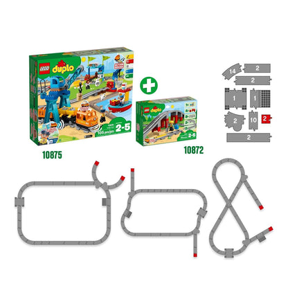 LEGO® DUPLO Town Train Bridge and Tracks Set 10872 with track pieces, designed for ages 2-6, fun educational toy.