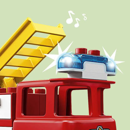 Close-up of LEGO® DUPLO Town Fire Truck featuring a light and sounds siren for toddlers' imaginative play.