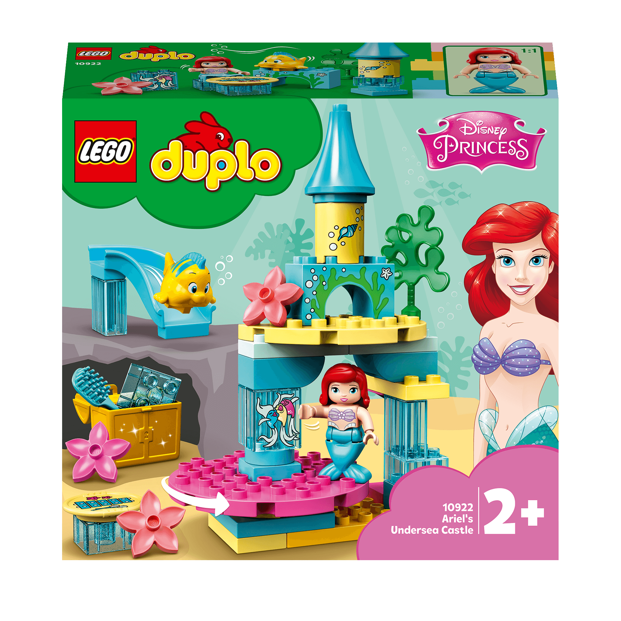LEGO DUPLO Princess Ariel's Undersea Castle Set 10922 for kids featuring Ariel, Flounder, and fun ocean-themed accessories.