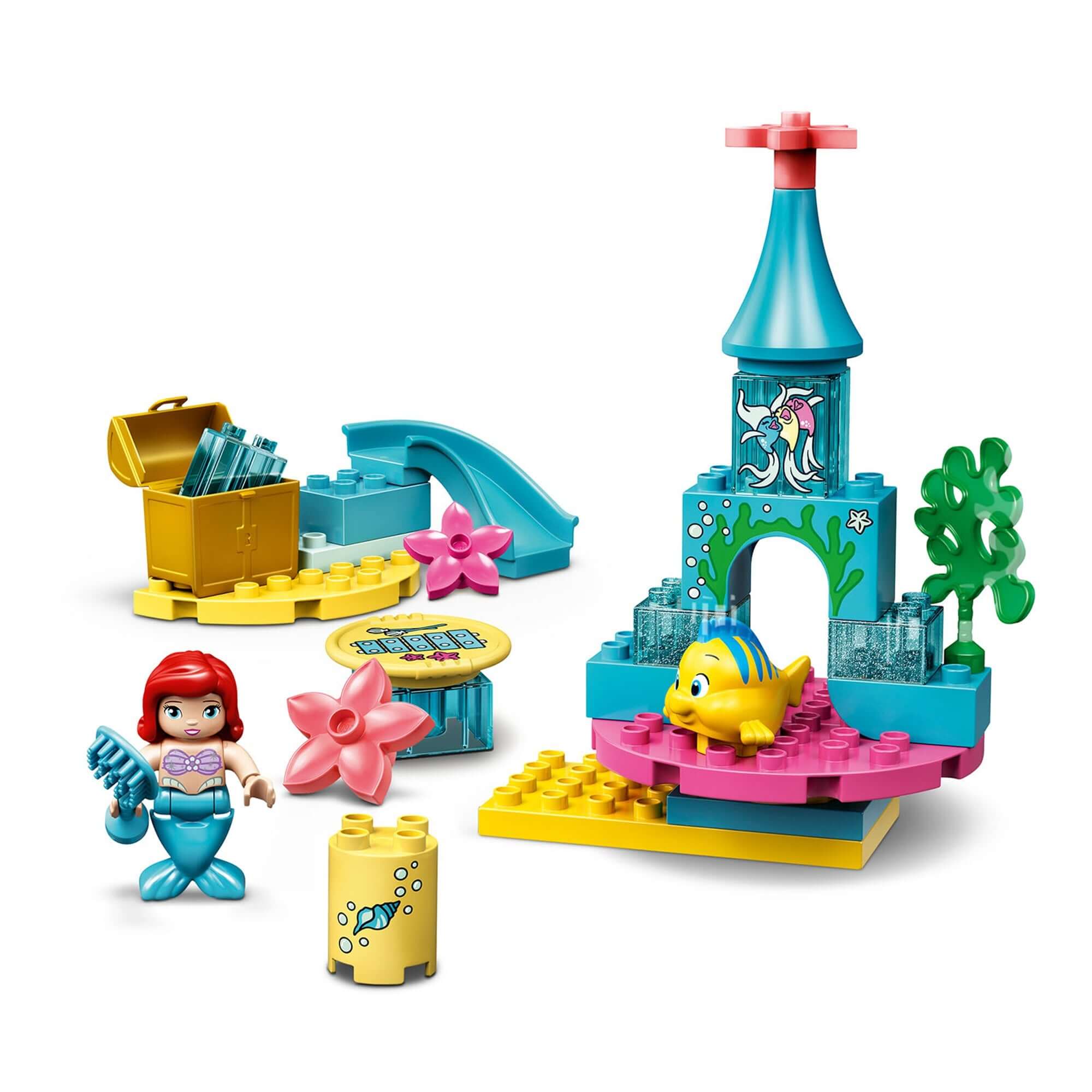 LEGO DUPLO Princess Ariel Undersea Castle Set 10922 featuring Ariel and Flounder with colorful building elements.