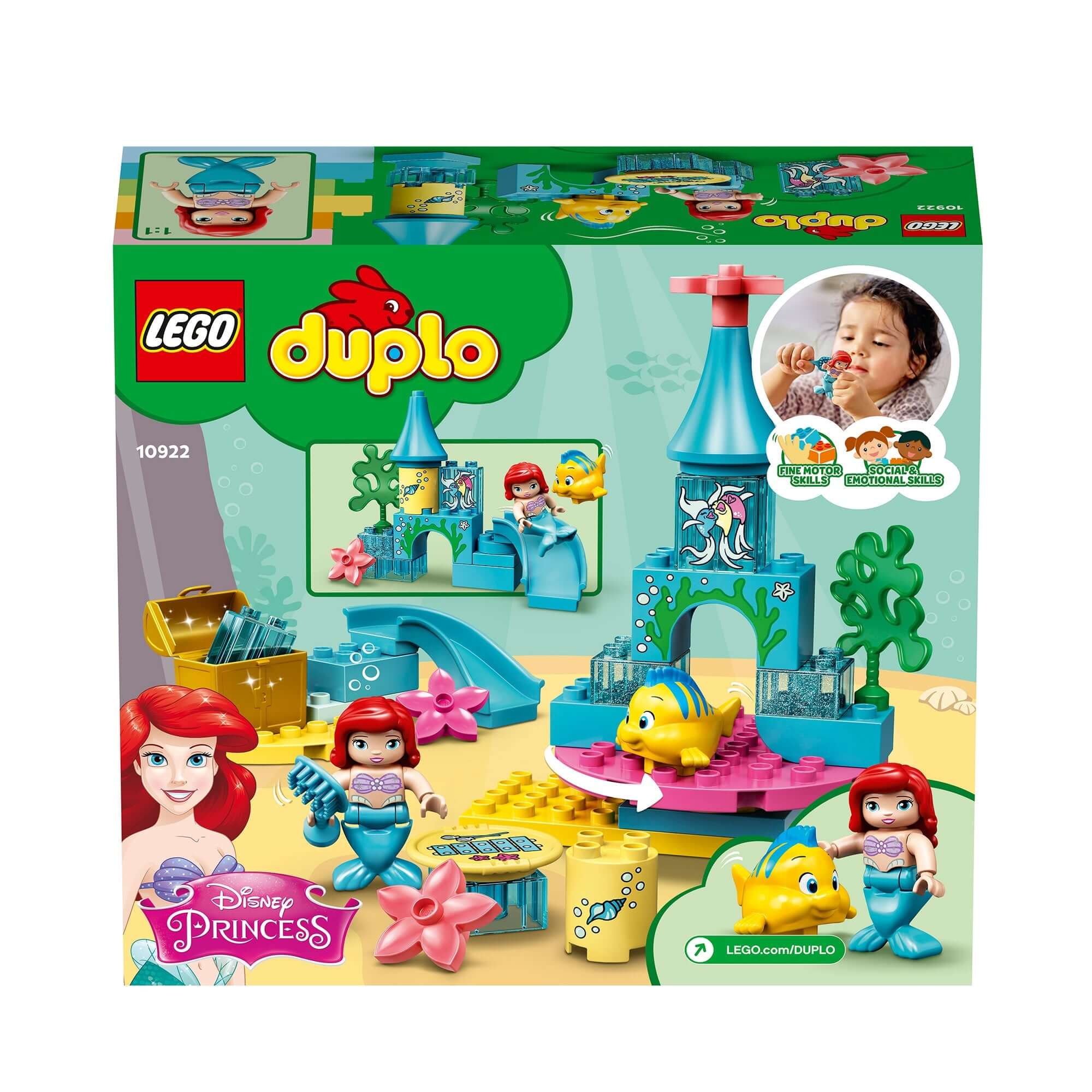 LEGO® DUPLO Princess Ariel Undersea Castle Set 10922 for imaginative play with Ariel and Flounder from The Little Mermaid.