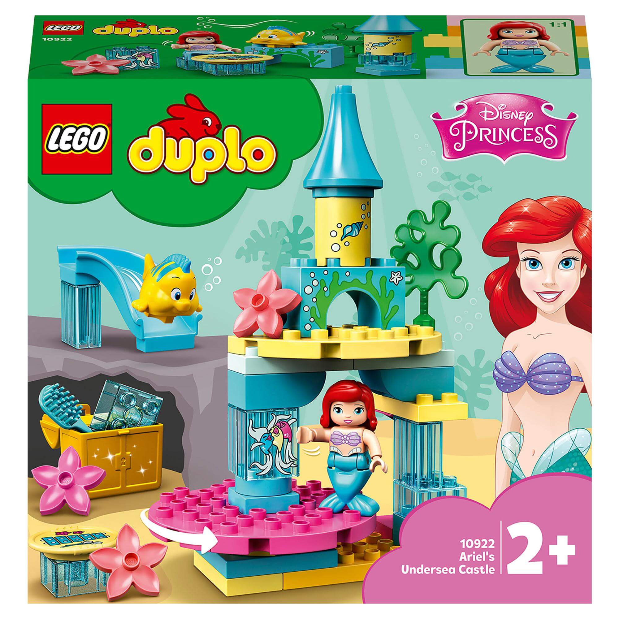 LEGO DUPLO Princess Ariel Undersea Castle Set 10922 featuring Ariel, Flounder, and colorful sea-themed building blocks.
