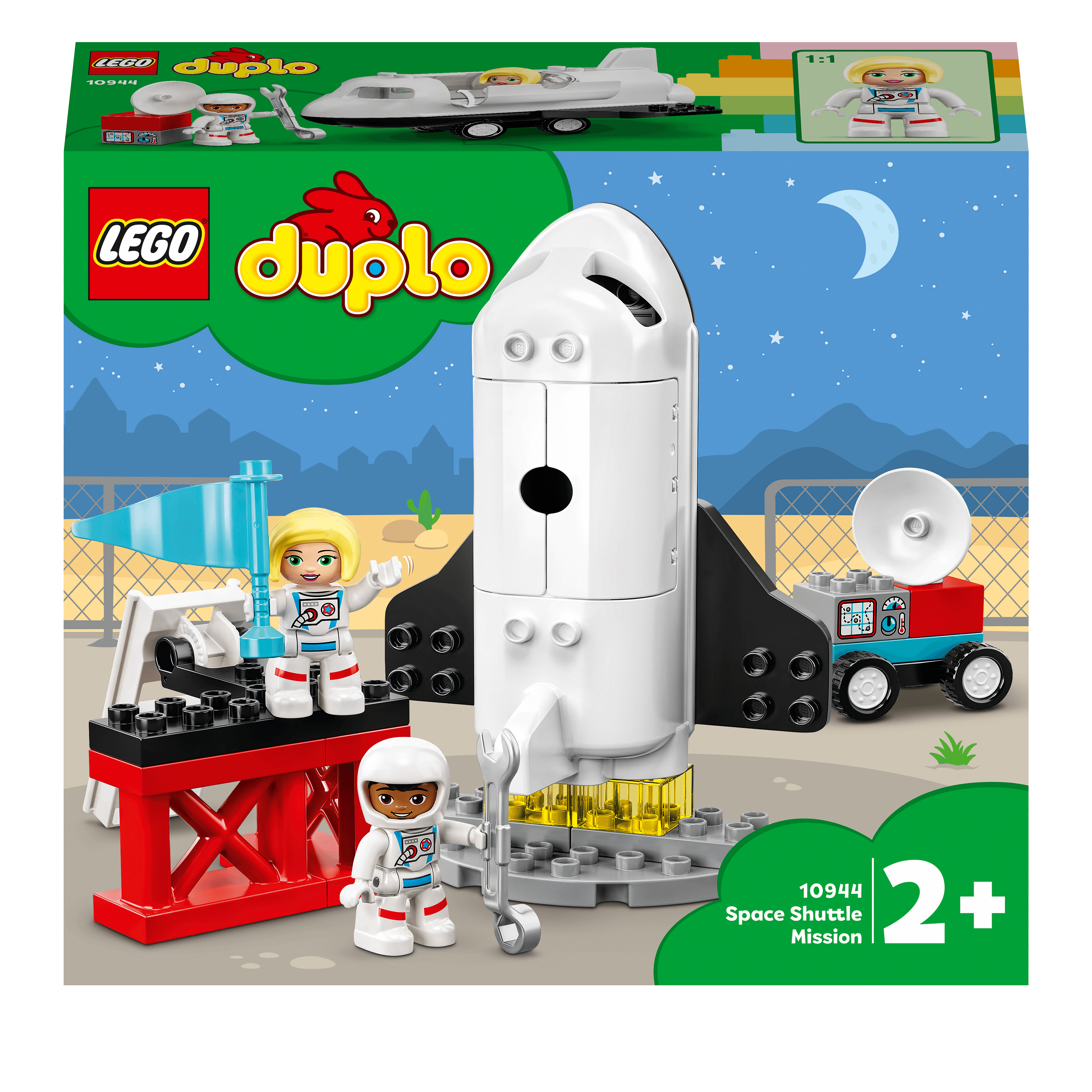 LEGO DUPLO Town Space Shuttle Mission Set 10944 packaging, featuring a space shuttle and astronaut minifigures.