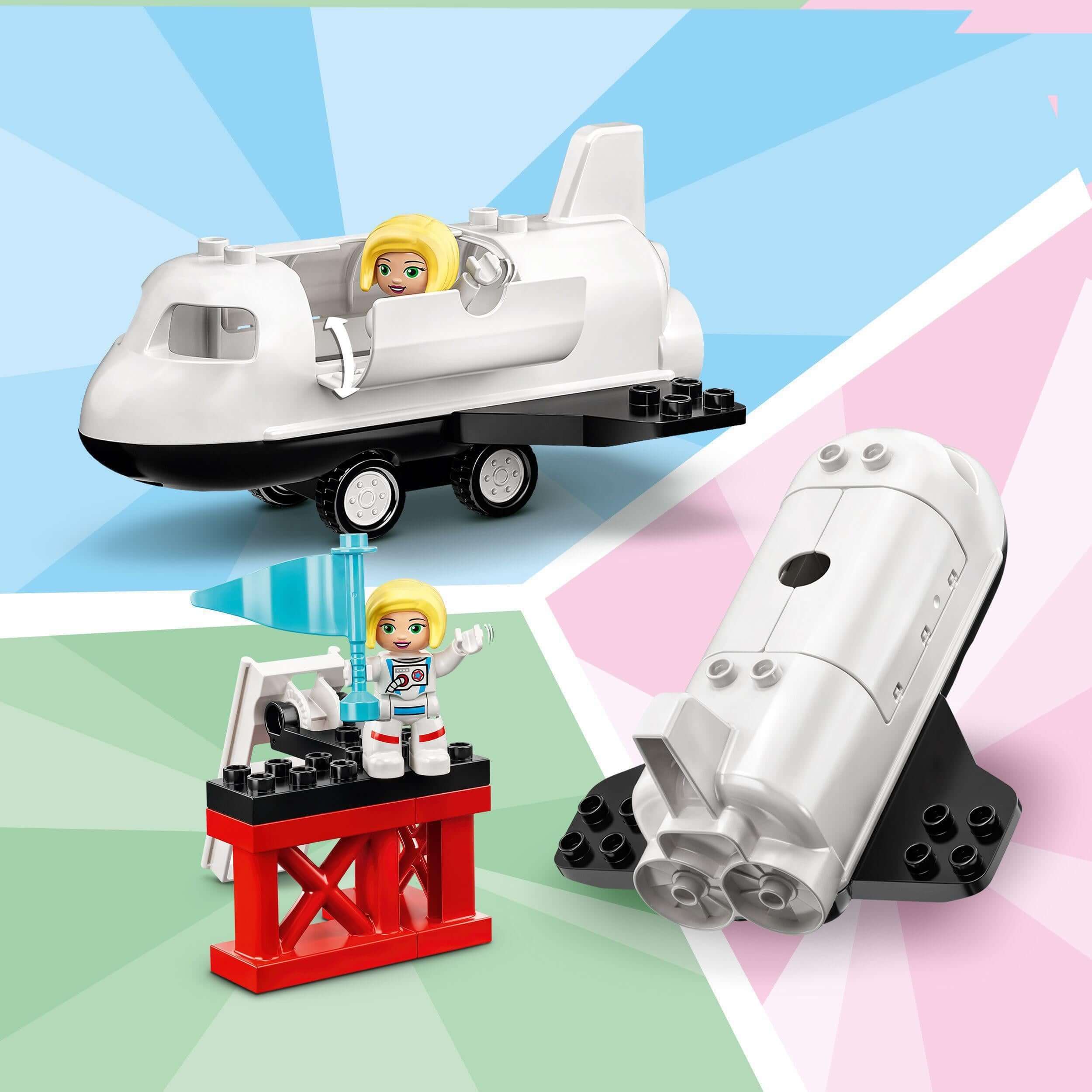 LEGO® DUPLO Town Space Shuttle Mission Set 10944 showcasing a shuttle, astronaut figure, and launch pad.