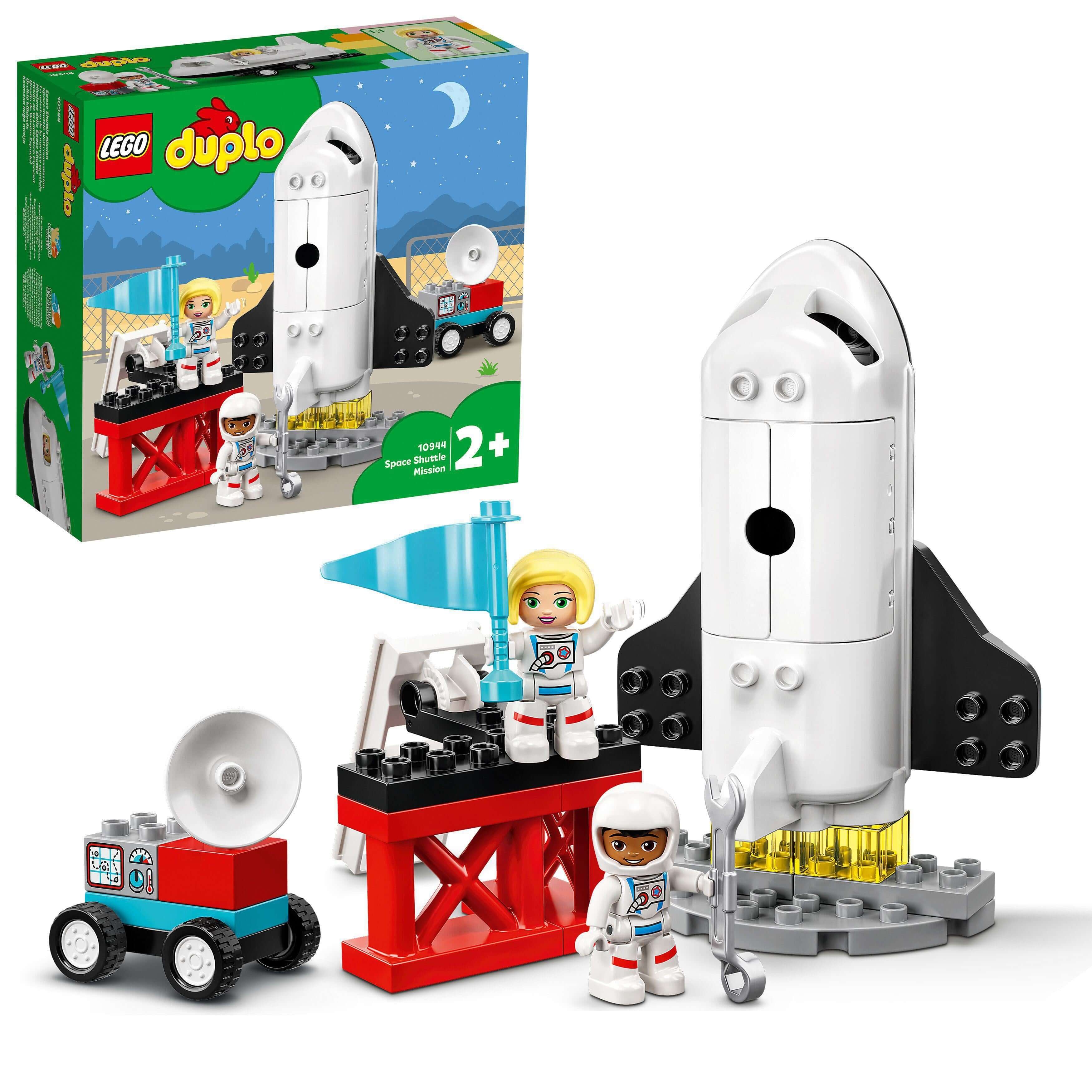 LEGO® DUPLO Town Space Shuttle Mission Set 10944 with astronauts and rocket, promoting imaginative play for toddlers.