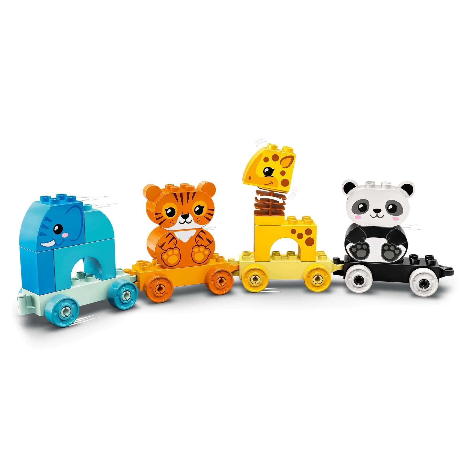 Vibrant LEGO DUPLO Animal Train Toy featuring a whale, tiger, giraffe, and panda; perfect for toddlers' play and learning.