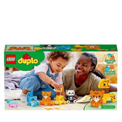 LEGO DUPLO My First Animal Train 10955 packaging with colorful animal blocks for toddlers to build and play.