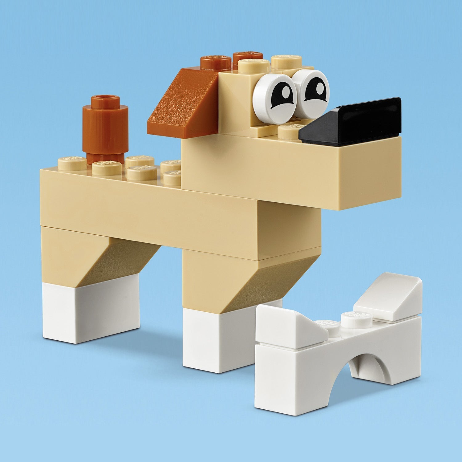 LEGO Classic Basic Brick Set dog build, adorable toy dog with bone, creative building for kids.