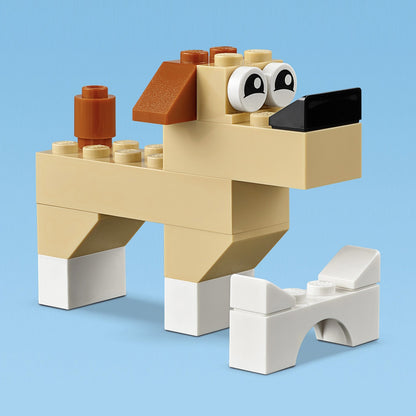 LEGO Classic Basic Brick Set dog build, adorable toy dog with bone, creative building for kids.