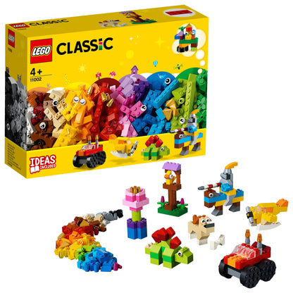 LEGO Classic Basic Brick Set 11002 with colorful bricks, creative build ideas, and fun characters for ages 4 and up.