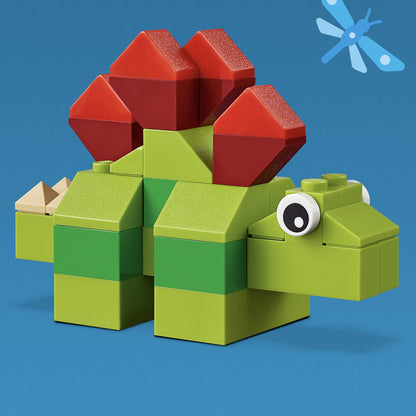 LEGO® Classic Basic Brick Set Building Toy showcasing a colorful dinosaur model on a blue background.