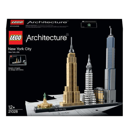 LEGO Architecture New York City set 21028 featuring iconic skyscrapers and landmarks in a detailed design.