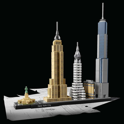 LEGO Architecture New York City skyline model including the Empire State Building and One World Trade Center.