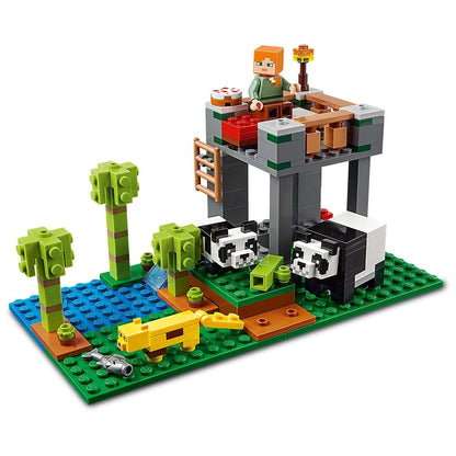 LEGO® Minecraft The Panda Nursery set 21158 with pandas, player character, and lush greenery for imaginative play.
