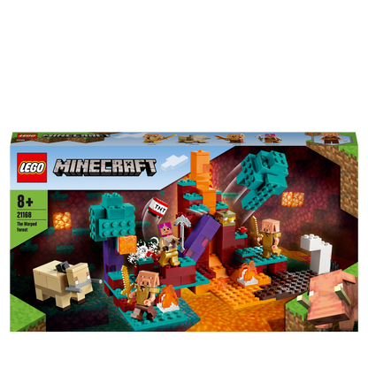 LEGO® Minecraft The Warped Forest Building Toy 21168 featuring Huntress battling enemies and fiery lava flows.