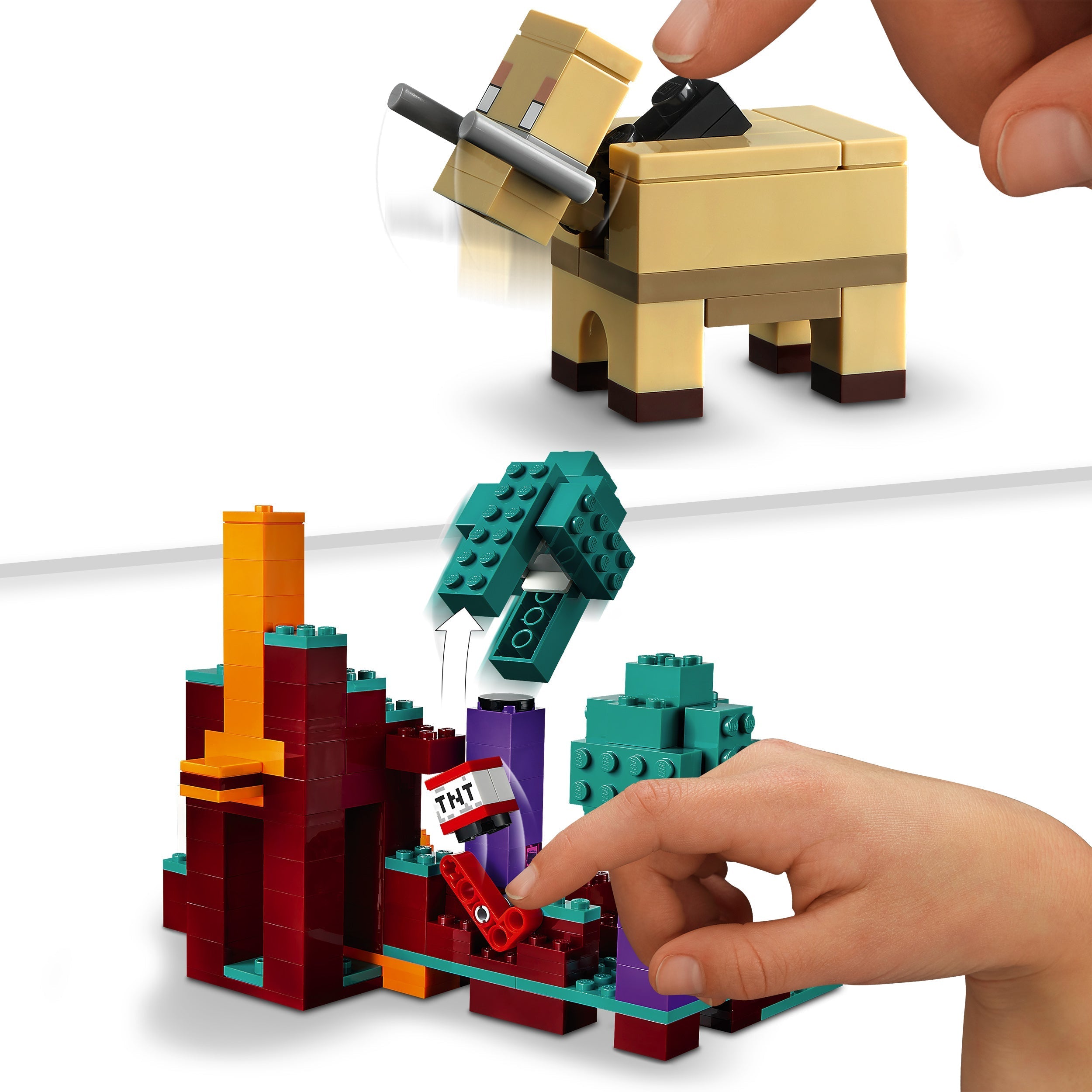LEGO Minecraft Warped Forest toy with a player interacting with a buildable character and environment.