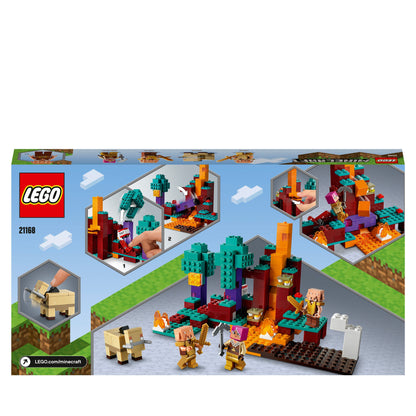 LEGO® Minecraft The Warped Forest Building Toy 21168, featuring the Huntress battling enemies across lava flows.