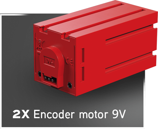 Two 9V encoder motors in a red casing, designed for robotics and coding projects.