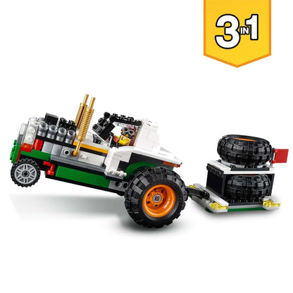 LEGO Creator 3in1 Monster Burger Truck set 31104 with off-roader design, featuring wheels and a playful look.