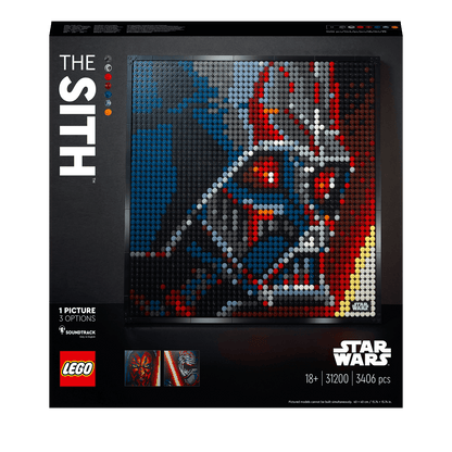 LEGO Art Star Wars The Sith building set 31200 box art featuring colorful pixel design and Soundtrack option.