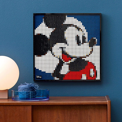 LEGO® Art Disney’s Mickey Mouse Poster Set 31202 displayed on a stylish wall with home decor.
