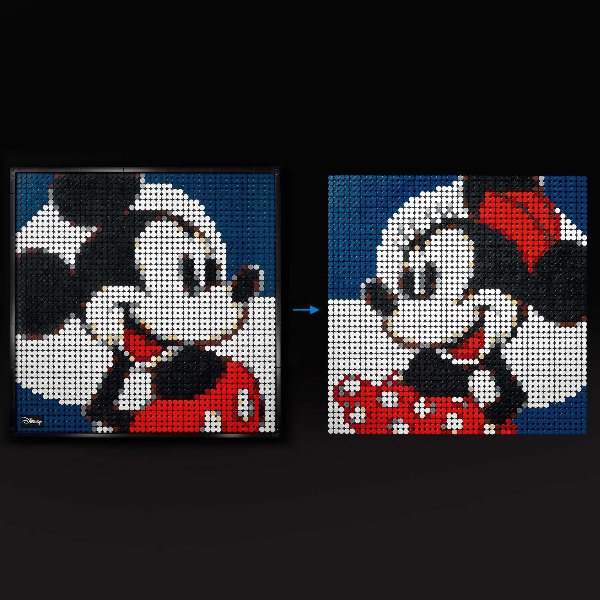 LEGO Art set featuring Disney's Mickey and Minnie Mouse poster design for creative wall decor.