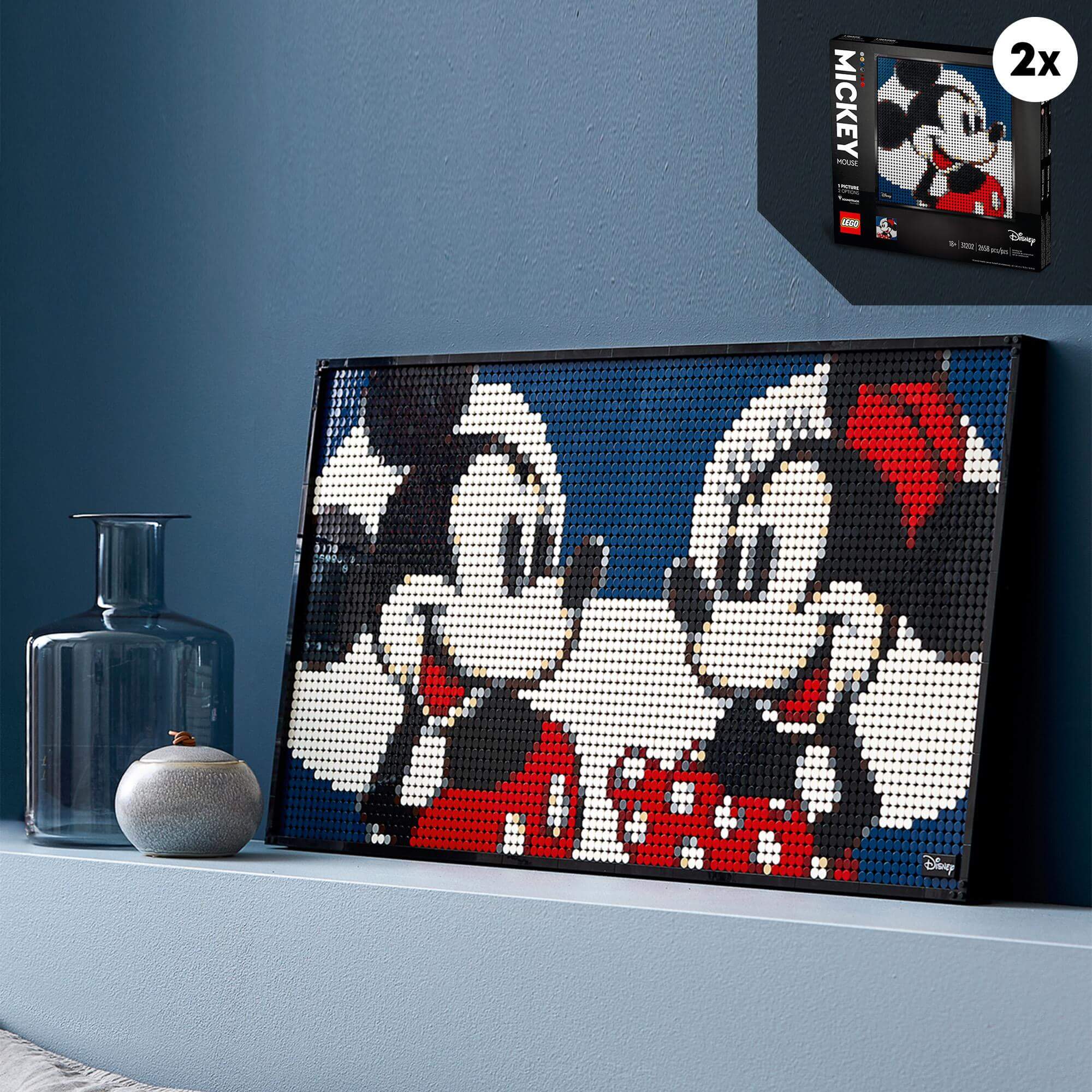 LEGO® Art Disney’s Mickey Mouse Poster Set 31202 featuring Mickey and Minnie, perfect 2-in-1 wall art for Disney fans.