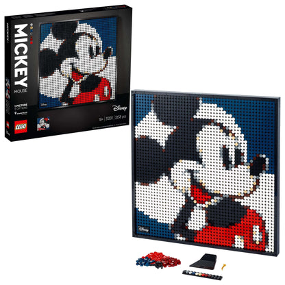 LEGO® Art Disney Mickey Mouse Poster Set 31202, featuring colorful pieces for creative wall art display.